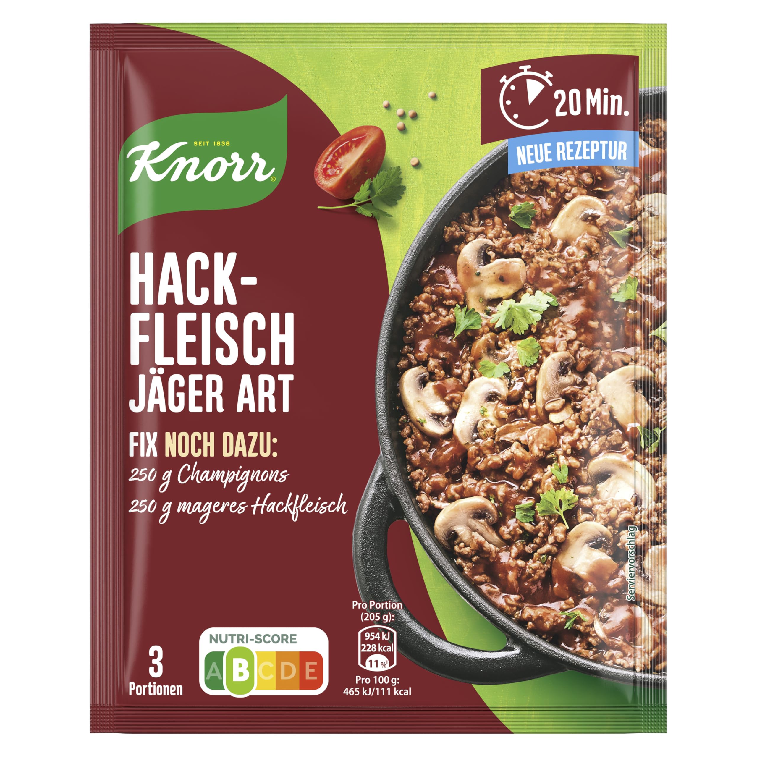 Knorr Fix Würzmischung Hackfleisch Jäger Art für ein leckeres Fleischgericht ohne geschmacksverstärkende Zusatzstoffe 3 Portionen (Packung mit 6)