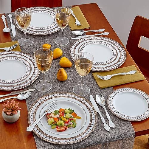 Miniatura 7 de Juego de platos de plástico rojo navideño, incluye 20 platos llanos (10.25 pulgadas), 20 platos laterales (9 pulgadas), 20 platos de postre (7.5