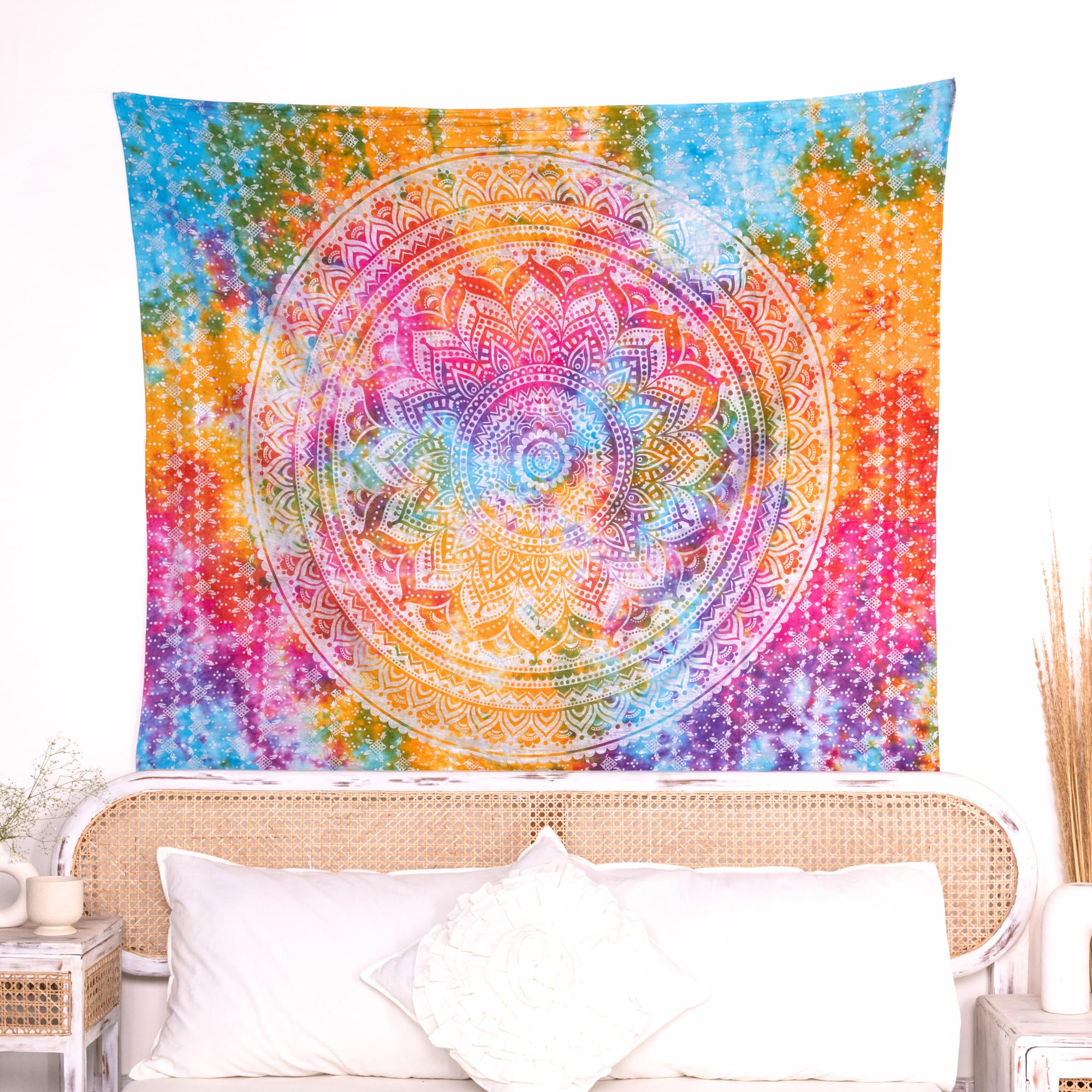 RAJRANG Mandala Tapestry Wall Hanging 137x213 cm for Bedroom and Living Room Decor Boho Bohemian Wall Hanging Cotton Tapestries Multicolor