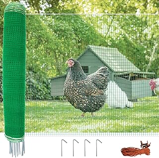 Non Electric Fence Netting 3' x 50', Boundary Chicken Fence with Double Spiked Posts, Portable Temporary Fence with Posts for Chickens, Ducks, Turkeys Suitable in Backyard, Garden