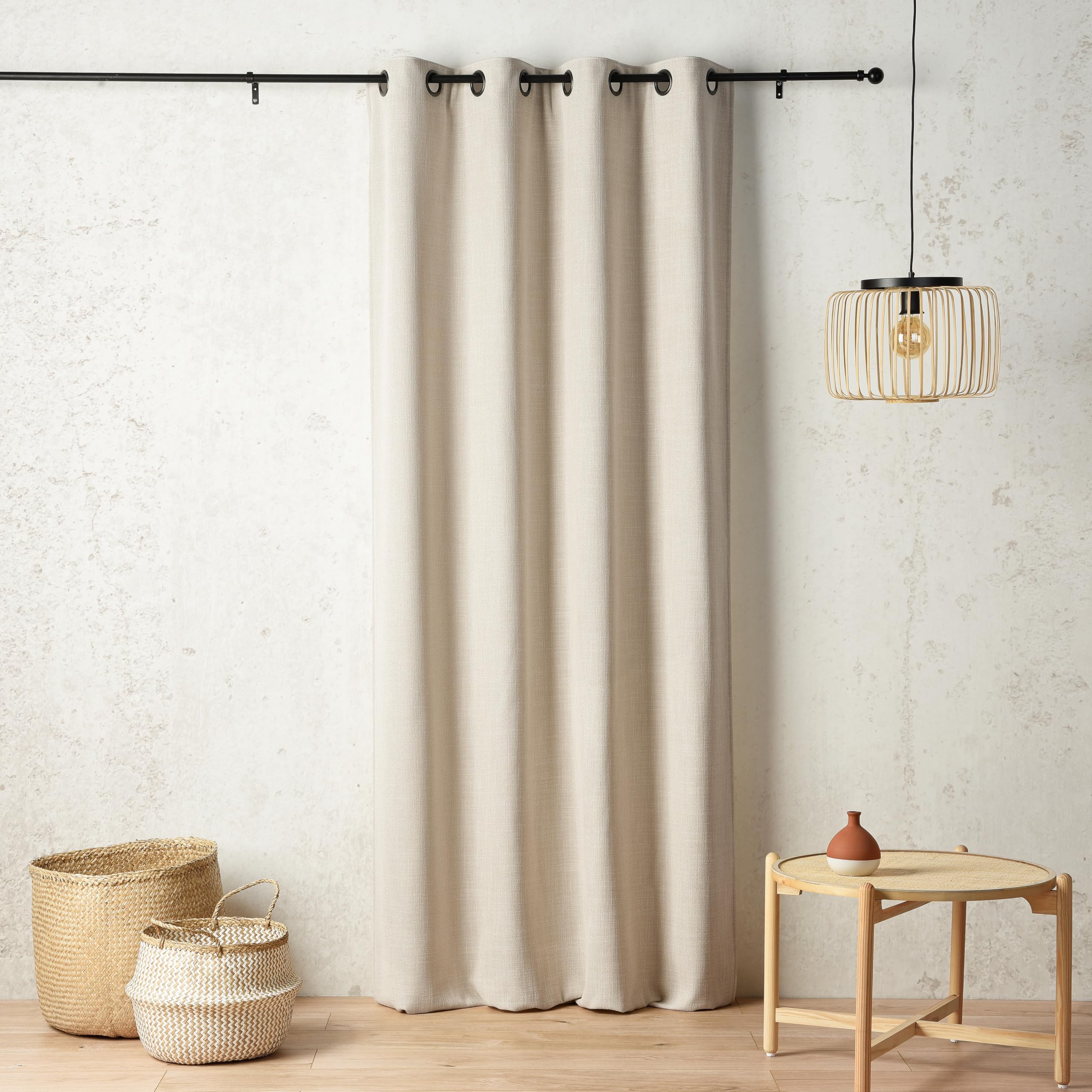 LINDER Rideau Isolant Thermique et obscurcissant - Style Naturel - Blanc Ivoire - Finition œillets Canon de Fusil - 140x240cm - 43% Laine 26% Polyester 13% Coton 18% Polyamide - Collection Mélolaine