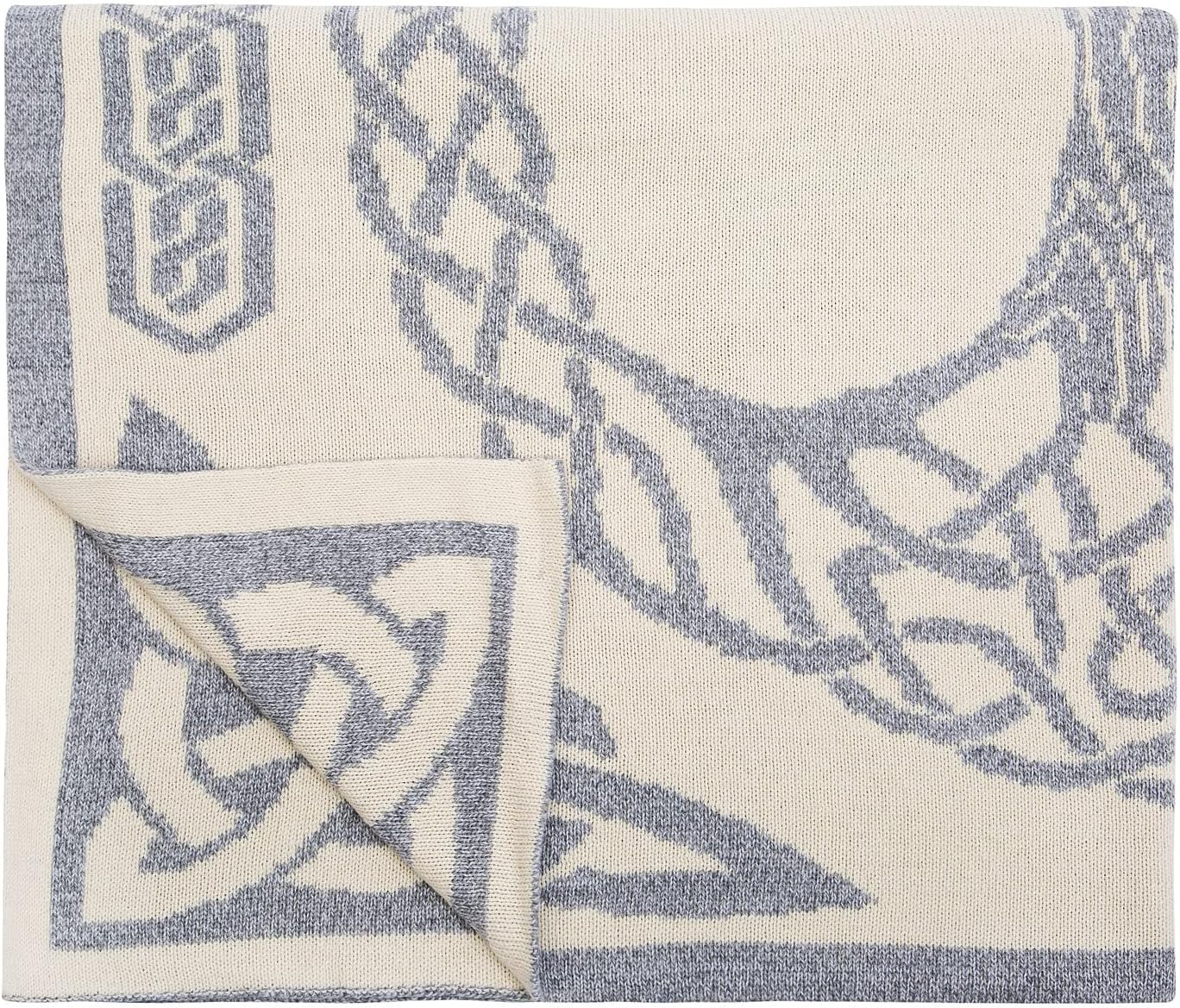 SAOL Bed Scarf Runner Irish Three of Life Made of Soft Wool Blend (Grey, King Bed)