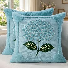 DFXSZ Spring Summer Pillow Covers 18x18 inch Set of 2 SpringSummer Decor White Blue Hydrangea Soft Plush Faux Fur Jacquard Throw Pillows Decor for Sofa Holiday Home Decor PTK082C18