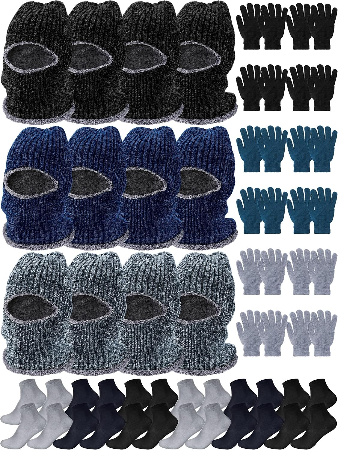 Chicingyou 36 Pcs Winter Care Essentials Bulk, Beanies Gloves Socks Set for Homeless, Charity Donations, Community Support