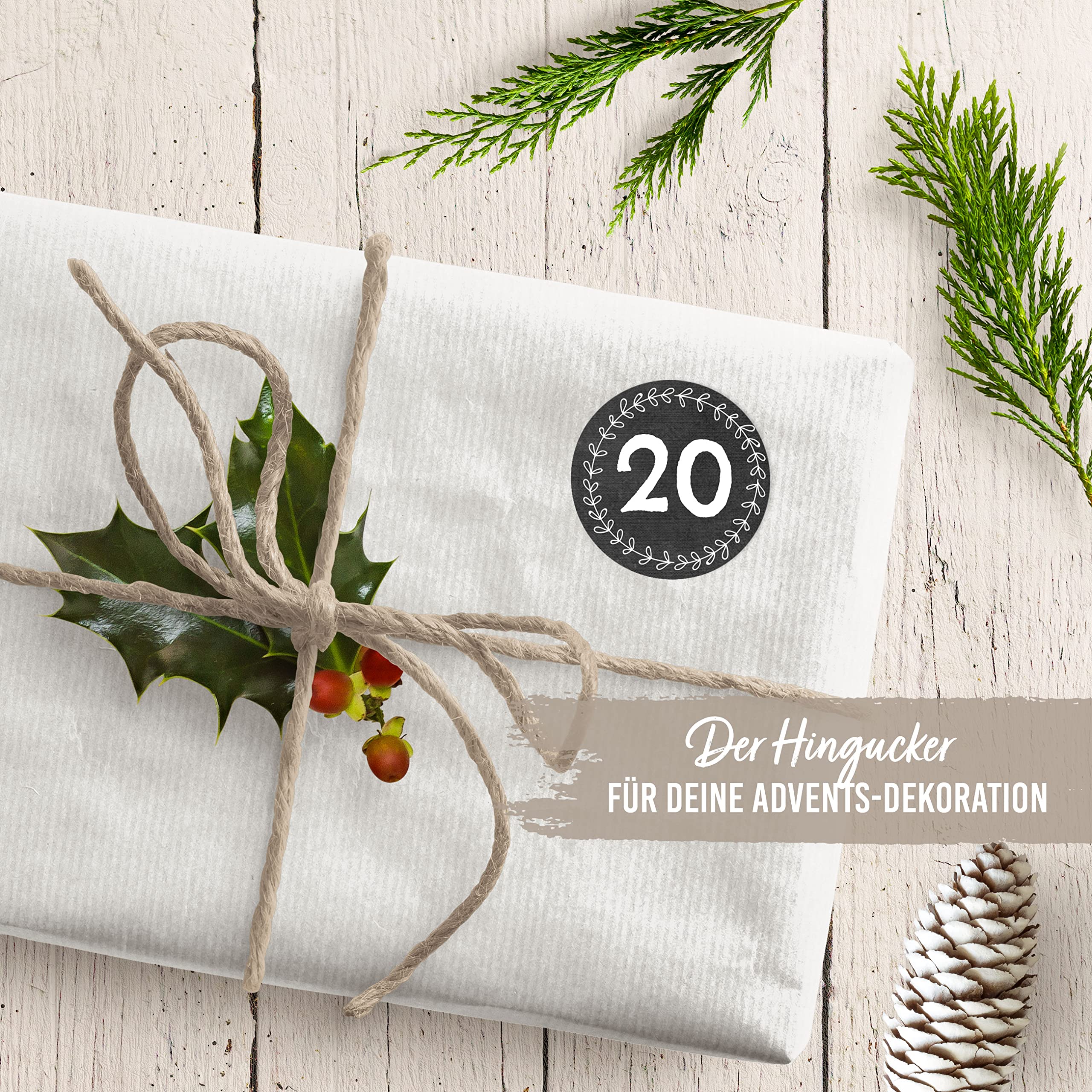 Papierdrachen 24 pegatinas calendario adviento Navidad pizarra no 45 4cm decorar