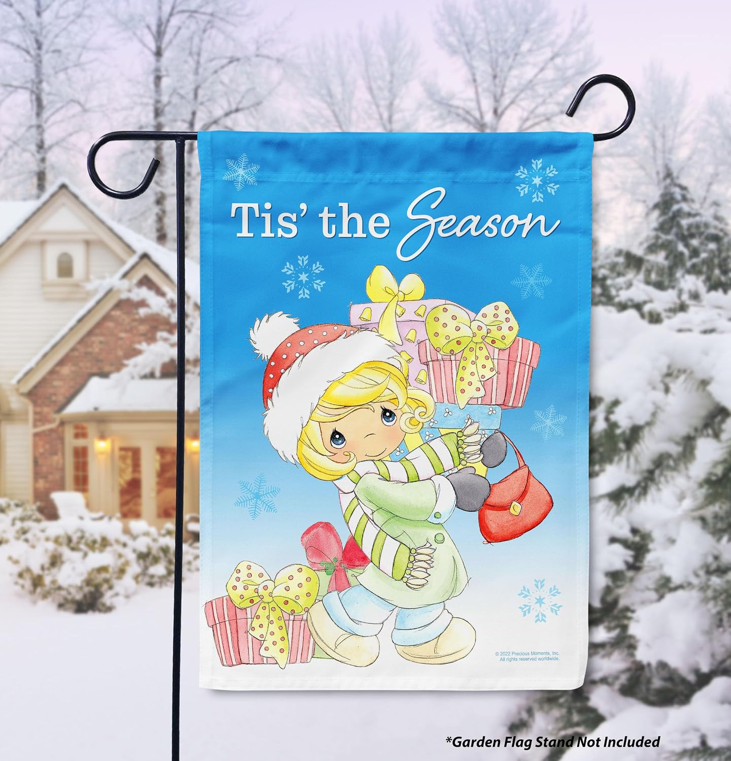 Flagology, Precious Moments Season's Gifts – Garden Flag 12" x 18", Outdoor Flag, Exclusive Premium Fabric, Licensed Precious Moments, Christmas