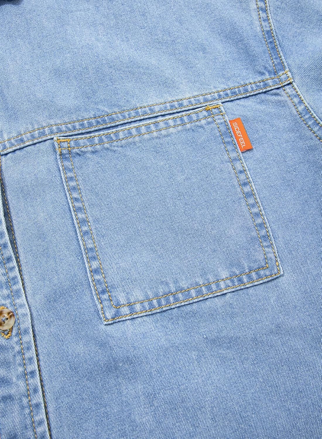 Sidefeel Women's Collared Denim Dress Casual Long Sleeve Button Down Jean Shirt Dresses with Pockets - Image 6