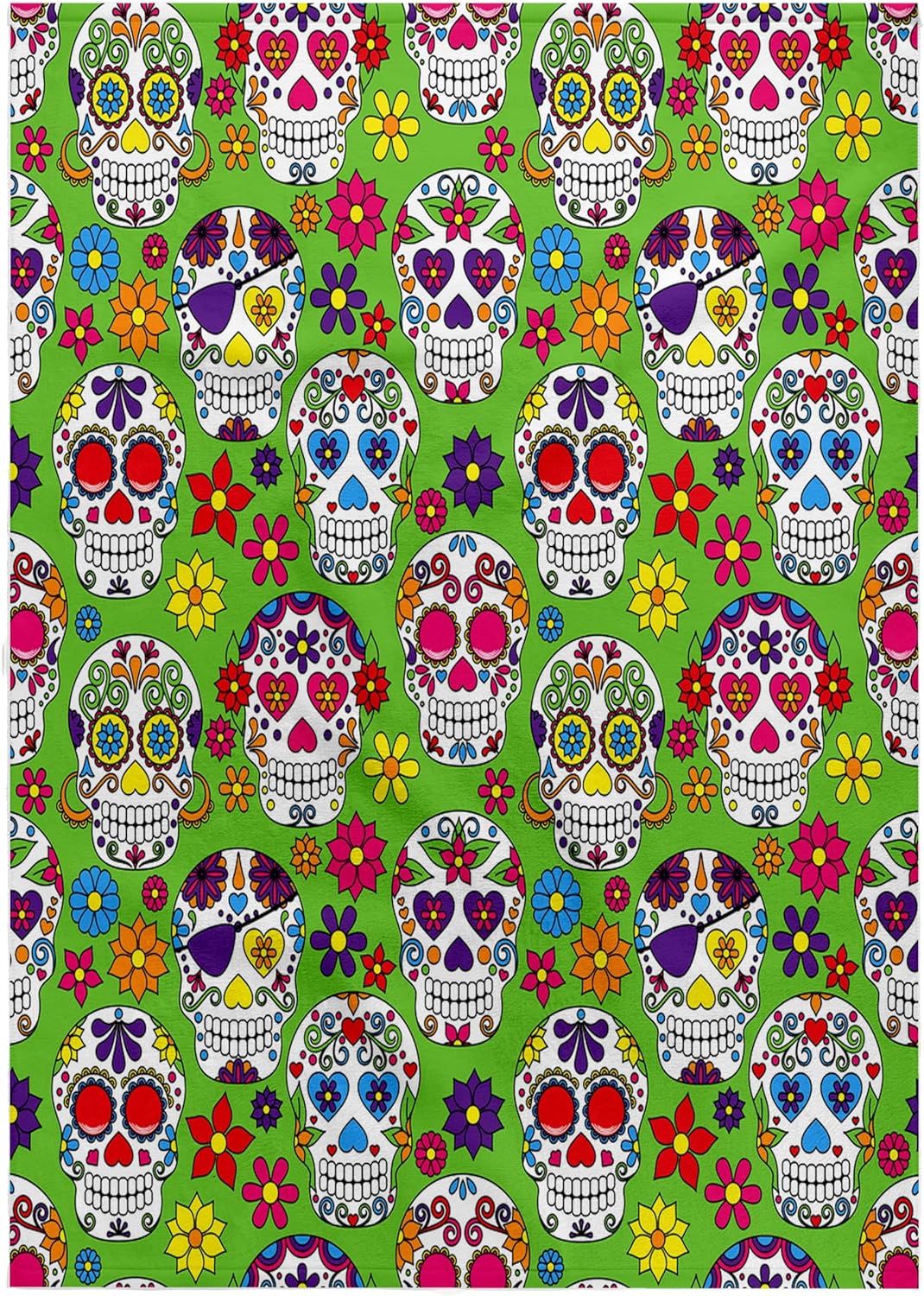 3dRose Colorful Sugar Skulls All in A Row with A Green Background Pattern 22x30 Bath Hand Pool Towel