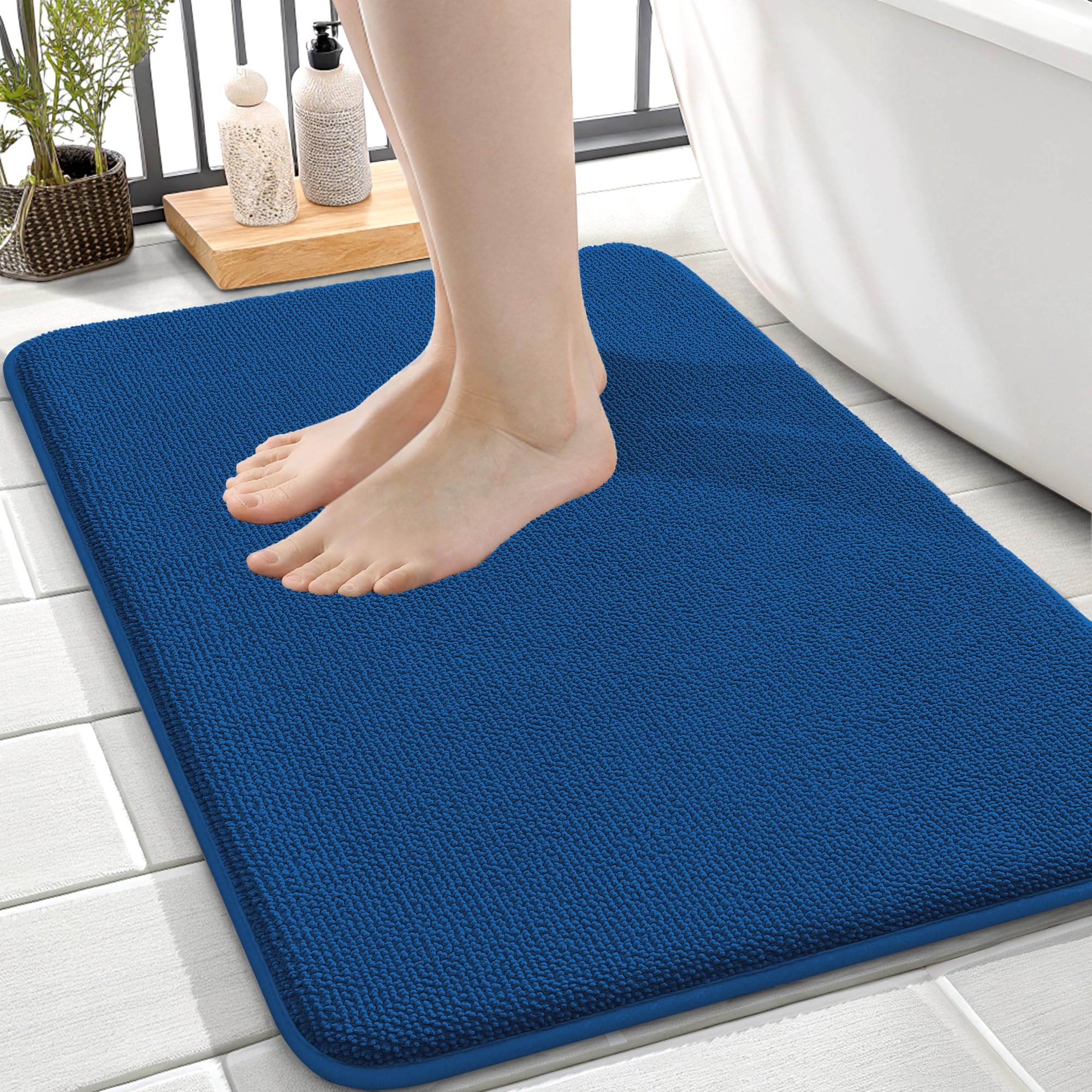 OLANLY Memory Foam Small Bathroom Rug 24x16, Absorbent Bath Mat, Royal Blue