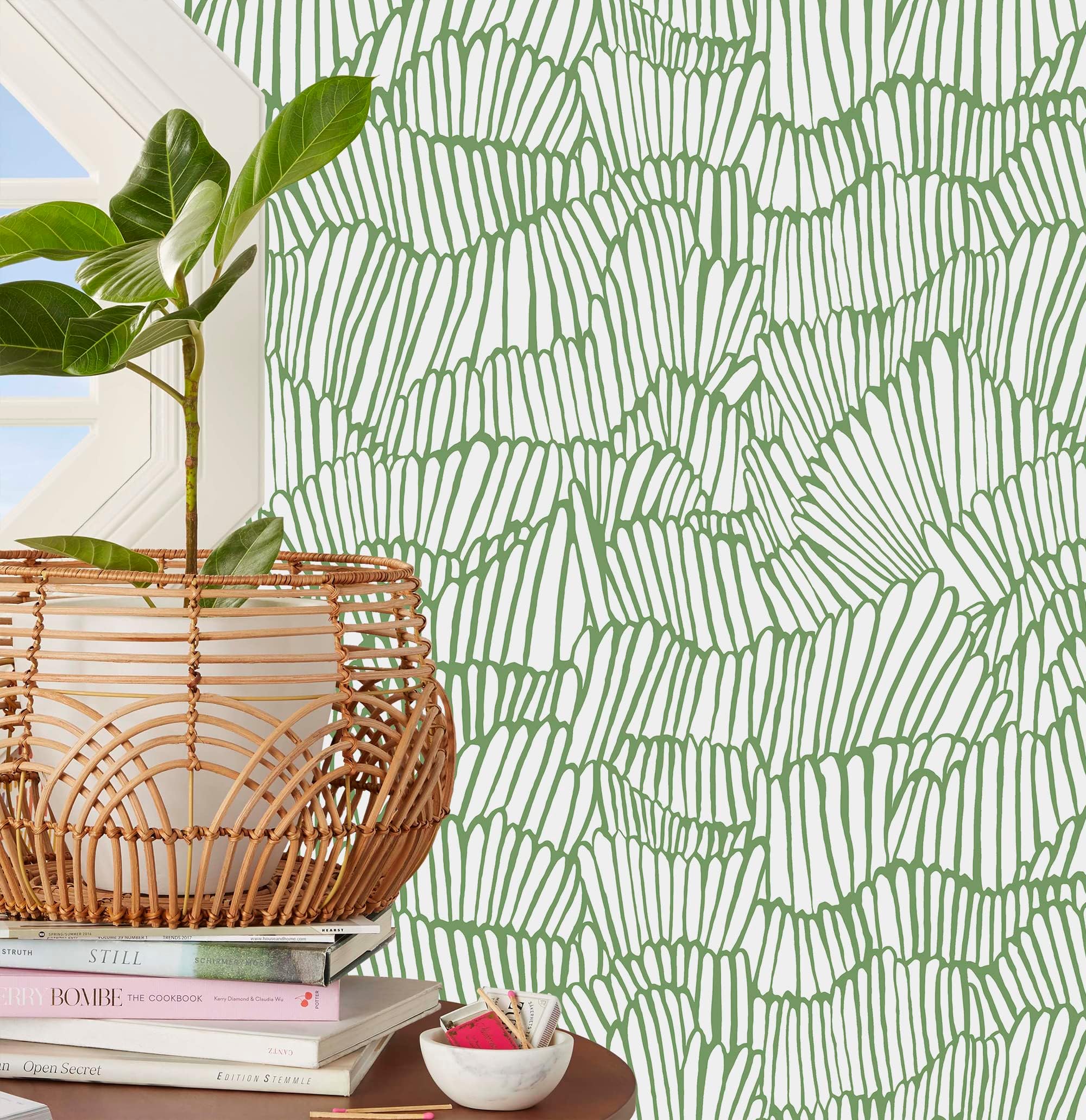 Guvana Green Peel and Stick Wallpaper - Boho Striped Special Pattern Adhesive Removable Contact Paper for Bathroom & Cabinets - 15.55"x78.7"