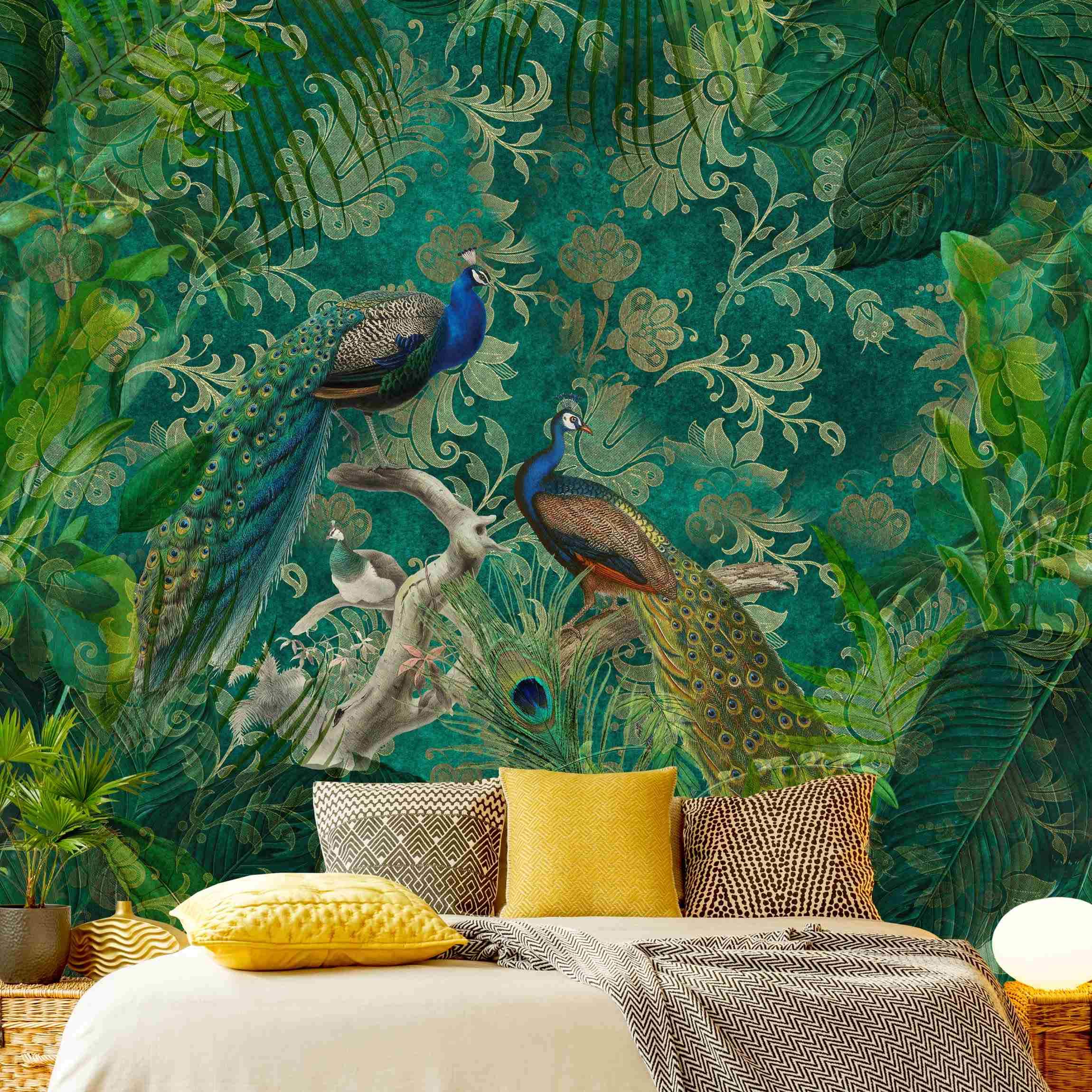 Fototapete Premium Shabby Chic Collage Edler Pfau II Wandtapete 240 x 240cm