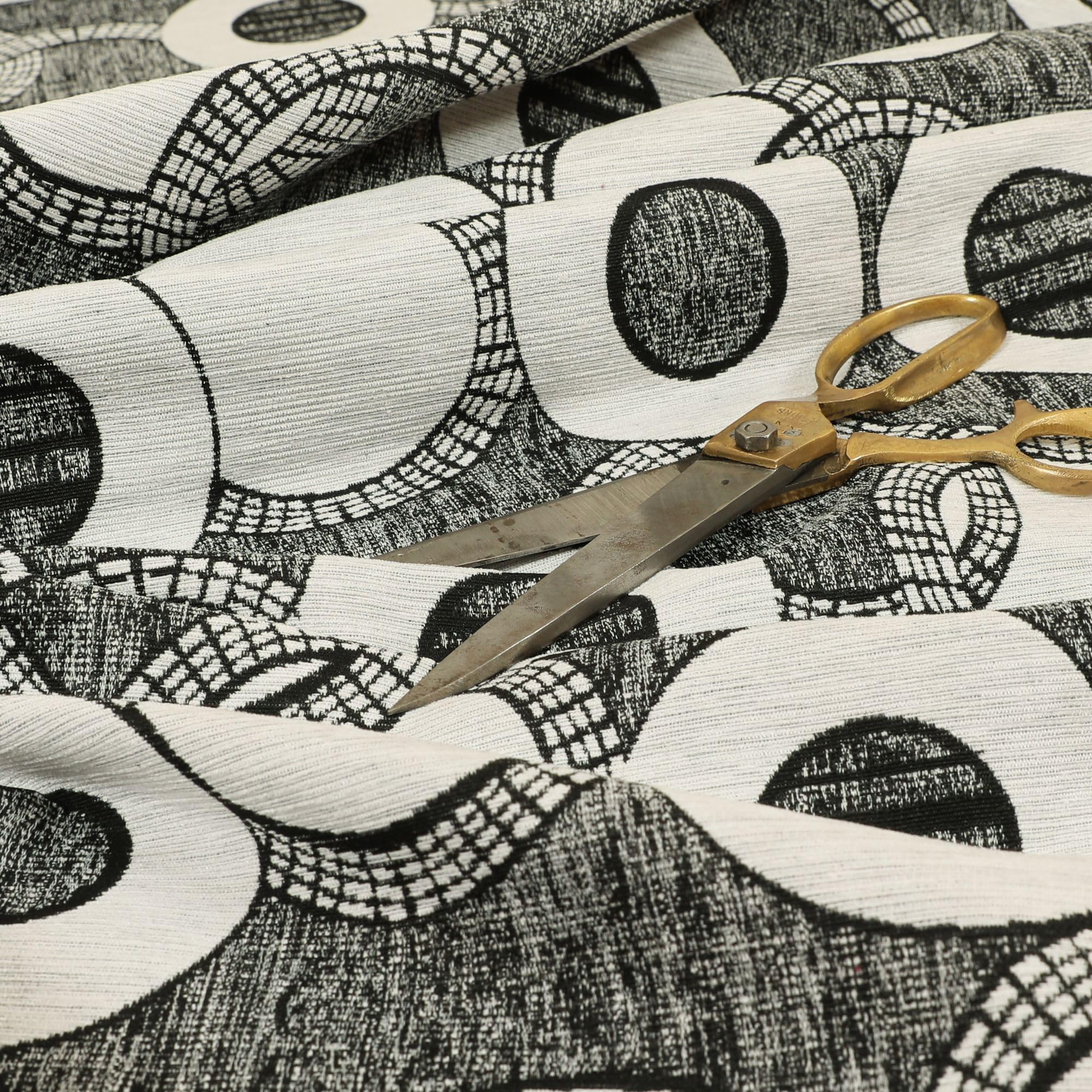 Redbrick Mill Fabrics Designer Circular Eclipsed Pattern Black Chenille Upholstery Furnishing Fabric (10cm x 8cm Sample)