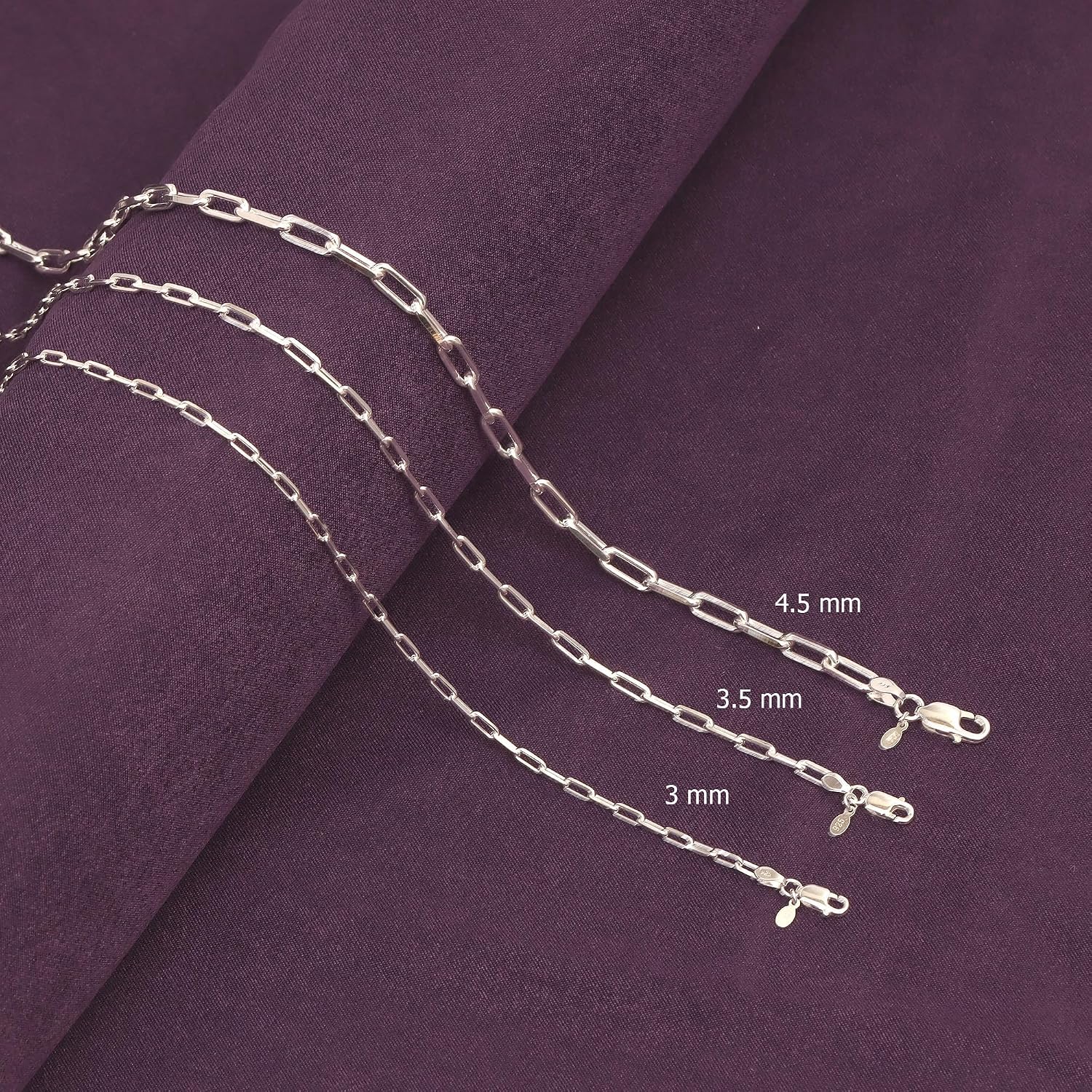 LeCalla 925 Sterling Silver Italian Jewelry Trendy Gift 3 MM, 3.5 MM, 4.5 MM Diamond-Cut PaperClip Link Chain Necklace for Women with Lobster Clasp (16, 18, 20, 24 Inches)