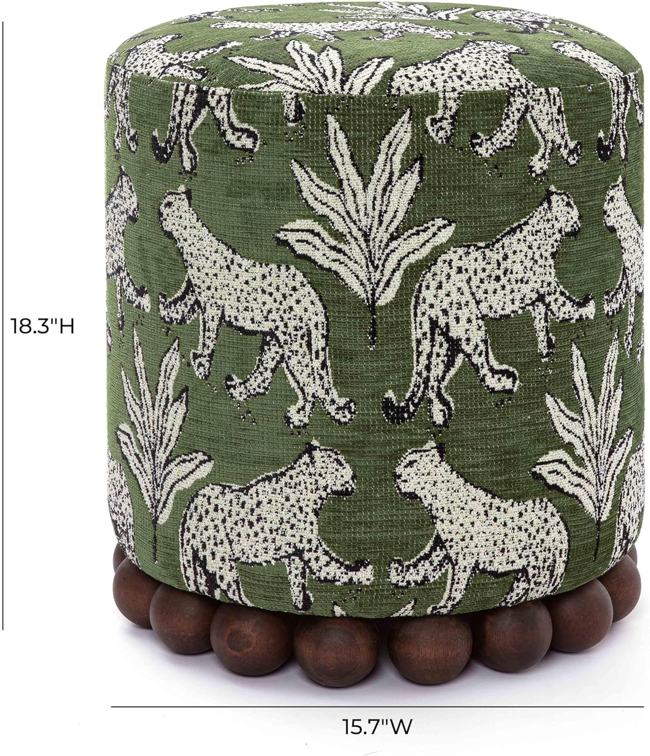 First of a Kind Ottoman Foot Rest - Olive Green Round Ottoman Stool with Solid Wood Spherical Orbs - 15.7" W x 15.7" D x 18.3" H - Handmade, Easy Clean, 330 lbs Weight Capacity