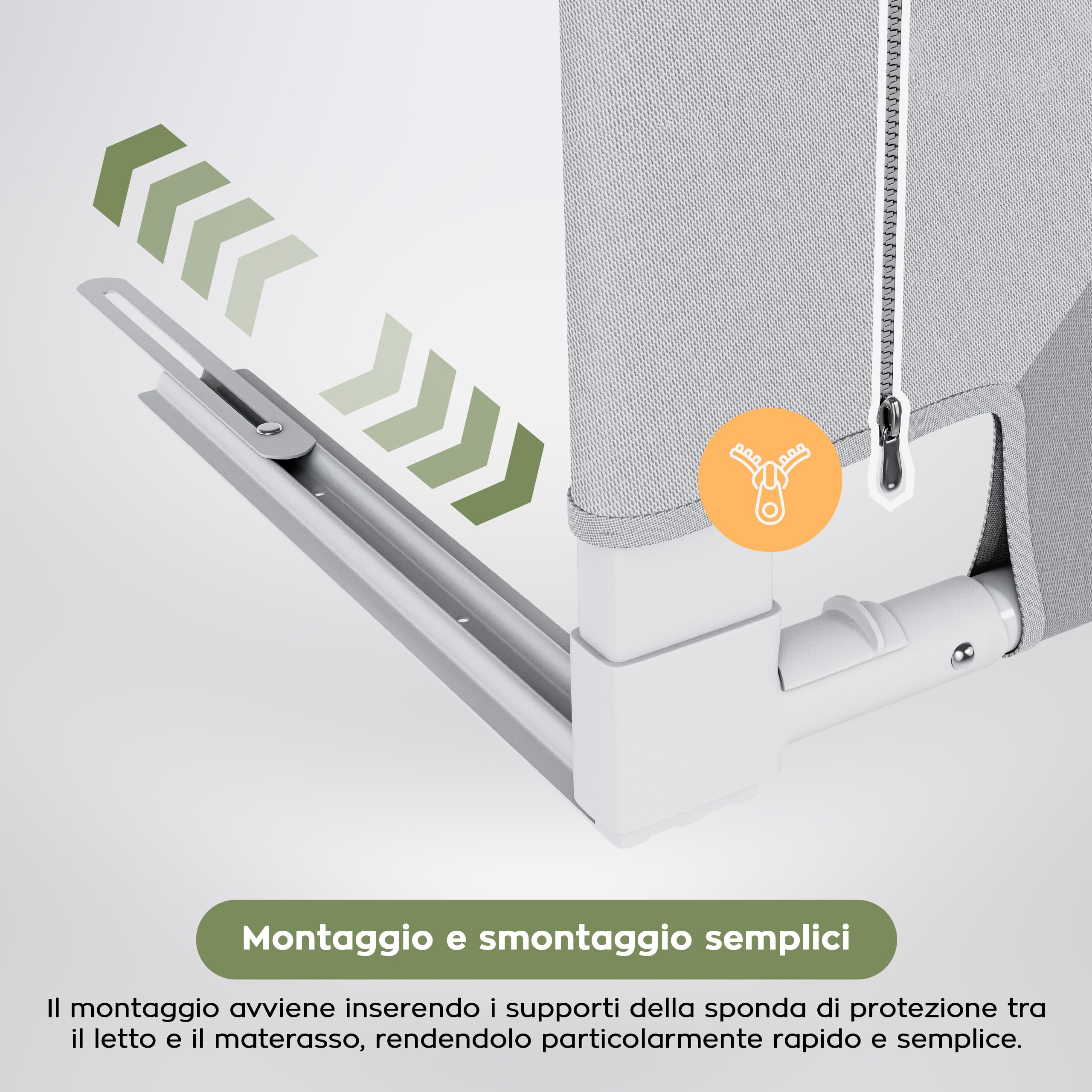 TULANO Cover 48 Barriera di sicurezza letto 180 cm – 18 livelli regolazione altezza – per materassi 10-28 cm – tessuto traspirante – angoli arrotondati – facile montaggio – bianco