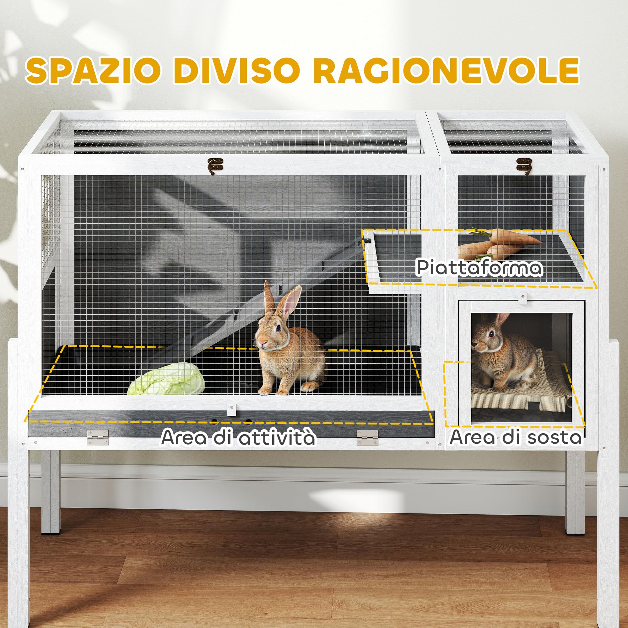 PawHut Gabbia per Conigli da Interno Convertibile, Conigliera in Legno Rialzata con Vassoio Estraibile e Tetto Apribile, per Criceti, Criceti Siriani, Gerbilli e Porcellini d'India, Grigio