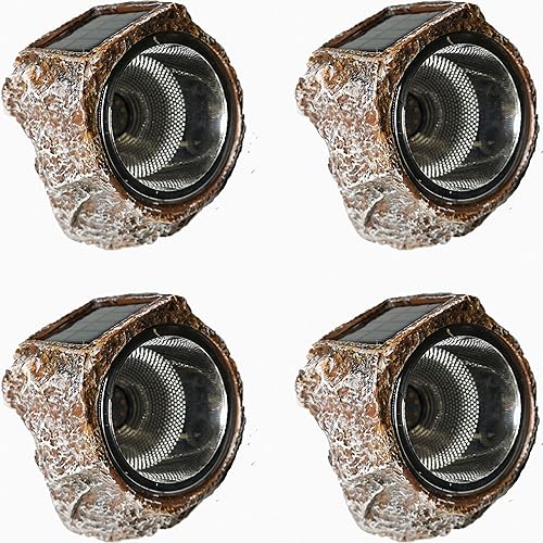 Paquete de 4 luces solares de roca LED, impermeables, luces de piedra de jardín, focos de paisajismo al aire libre, patio, camino, entrada..