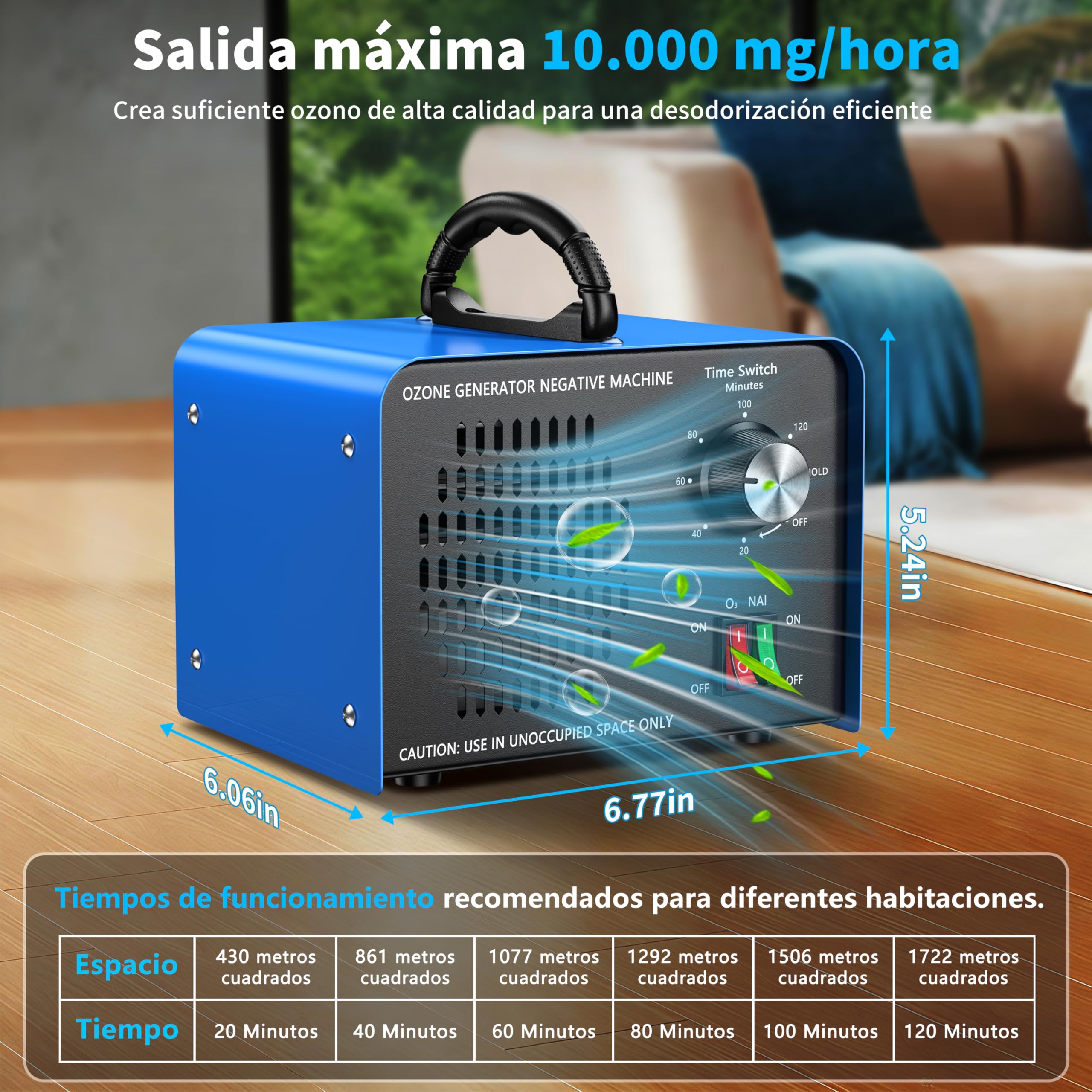 Generador de ozono de 100 000 mg/h, dispositivo de ozono con iones negativos y temporizador de 120 minutos,ozonizador O3 para eliminar olores en el coche,el hogar,mascotas, aplicable a 600 m².