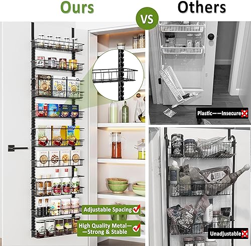 Vista 4 de Churboro Over the Door Pantry Organizer Rack with 9 Adjustable Baskets, 9 Tiers Dual-use Hanging or Wall Mount Spice Rack Organizer, Black Negro