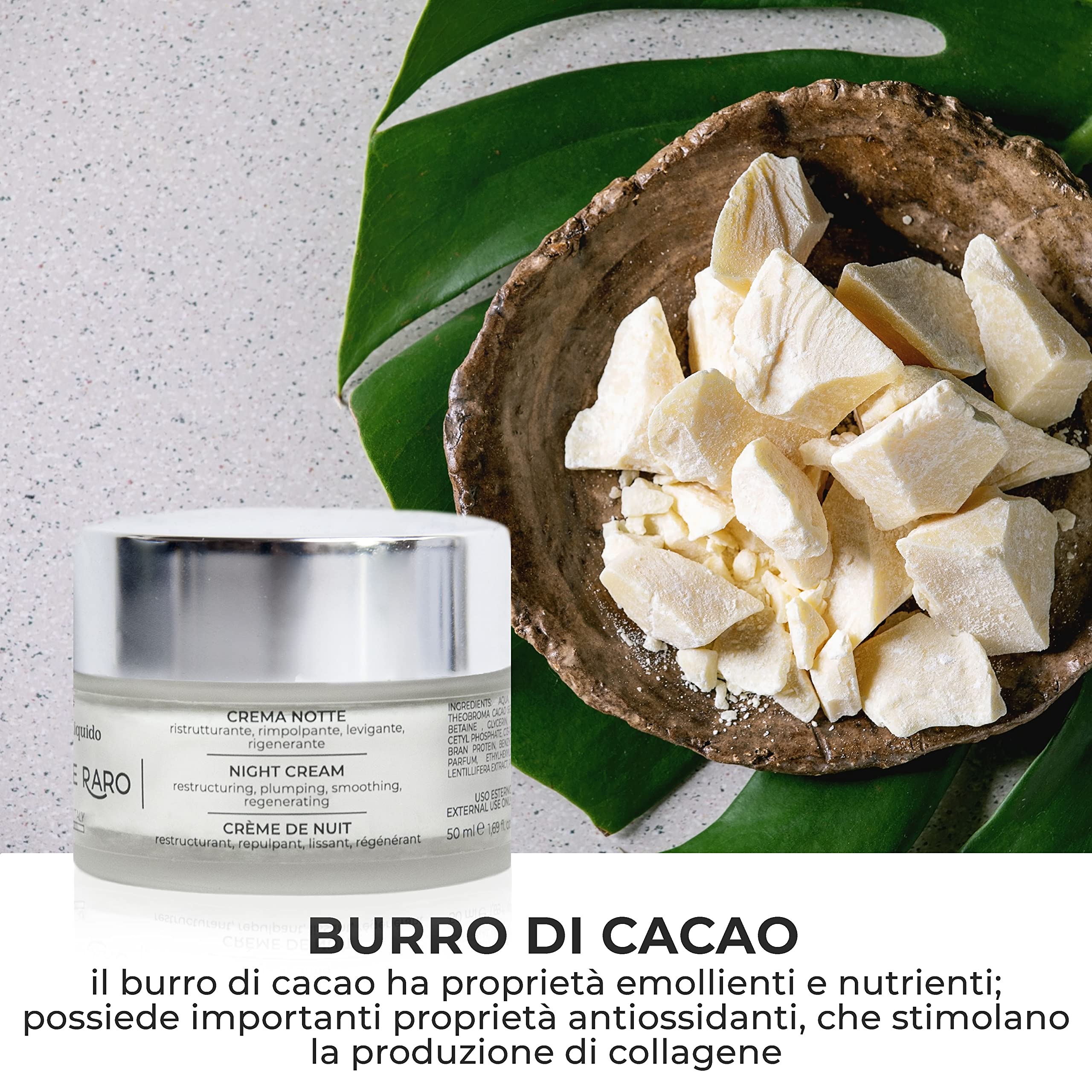 GIOIELLO LIQUIDO Crema Viso Notte Filler, Azione Antirughe Rivolumizzante con Polvere di Diamante, Caulerpa Lentillifera, Betaina e burro di cacao