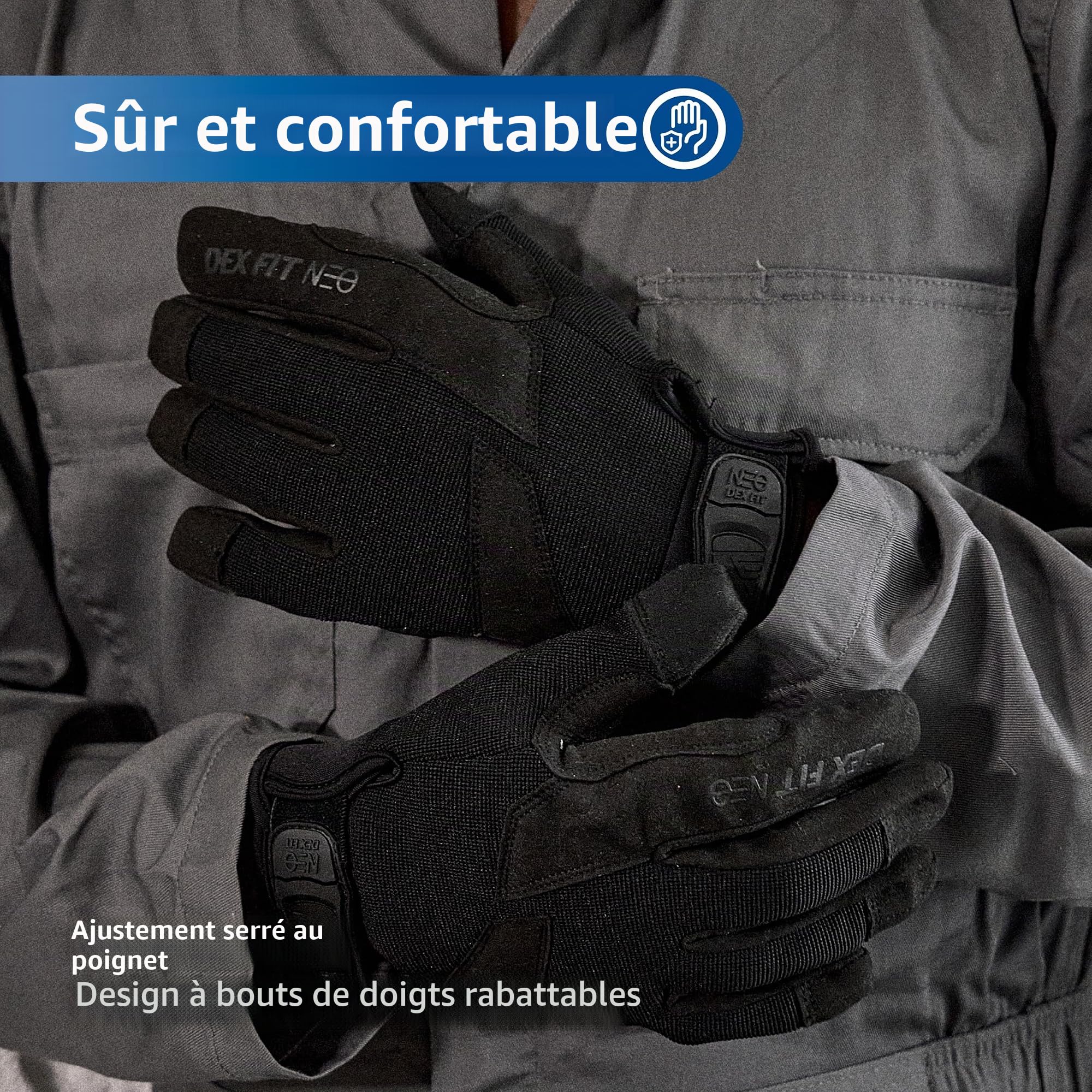DEX FIT Gants NPG420 résistants aux Perforations, Couches d'acier, Prise Ferme, Patch en Cuir PU, écran Tactile, durables et Confortables, pour Forces de l'ordre, Airsoft; Noir 9 (L) 1 Paire