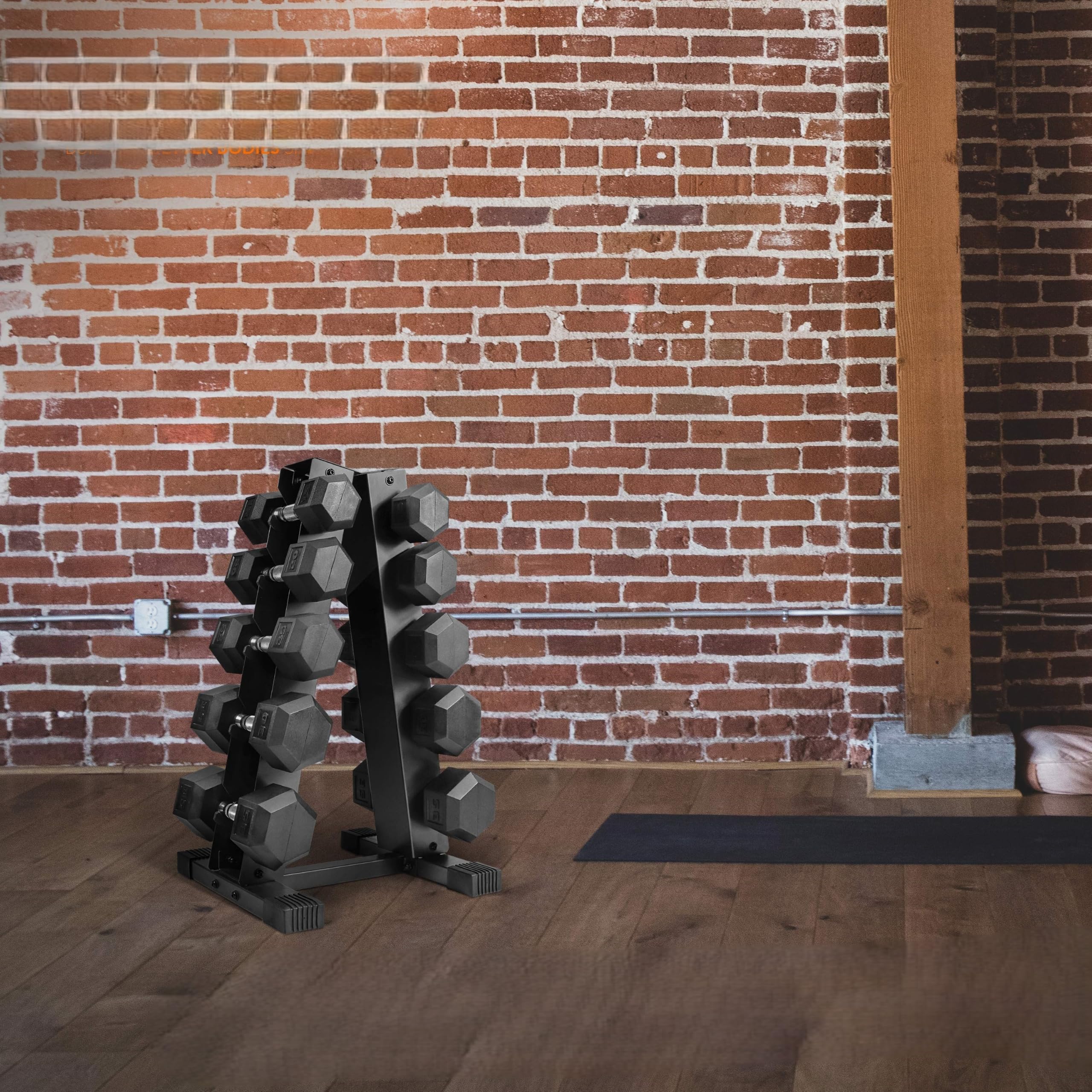 Rubber Coated Hex Dumbbell Set with Storage Rack | 100–210 lb Options, Space-Saving Vertical Compact Storage for Home Gym Strength Training