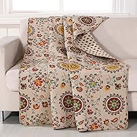 Greenland Home Andorra 100% Cotton Quilted Throw Blanket - Reversible Retro Suzani Floral Design