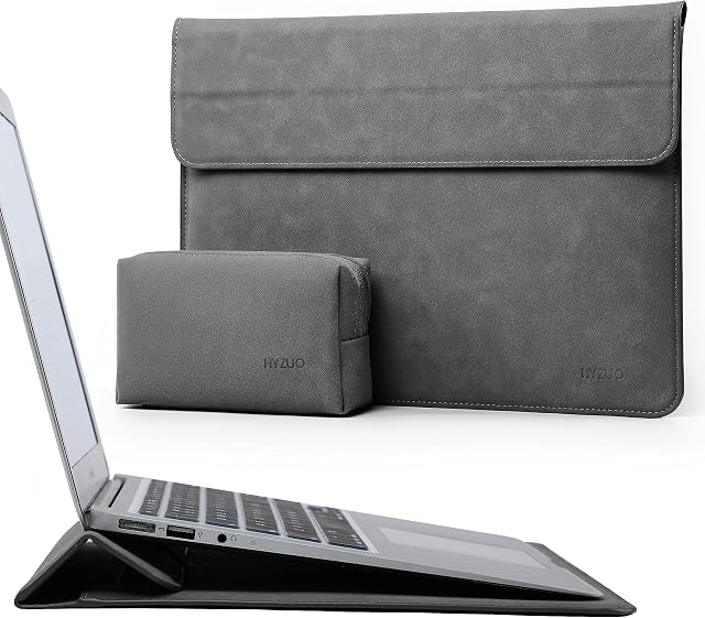 HYZUO 13 Inch Laptop Sleeve Case with Stand Feature Compatible with 13.6-inch MacBook Air M2 A2681, MacBook Air 13 M1 2018-2022, MacBook Pro 13 M2 M1 2016-2022, Surface Pro 9/X/8/7+/7/6/5/4, Dark Grey