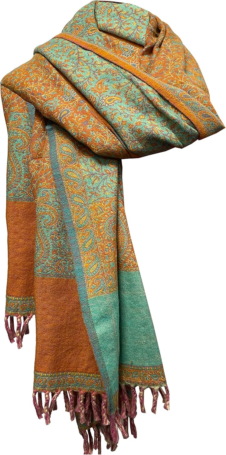 TIBET LUXURY YAK WOOL SCARF FLORAL PAISLEY ORANGE COLOR SHAWL FASHION SCARF OVERSIZE YOGA Blanket stole unisex Travel Wrap Meditation Soft gift for her
