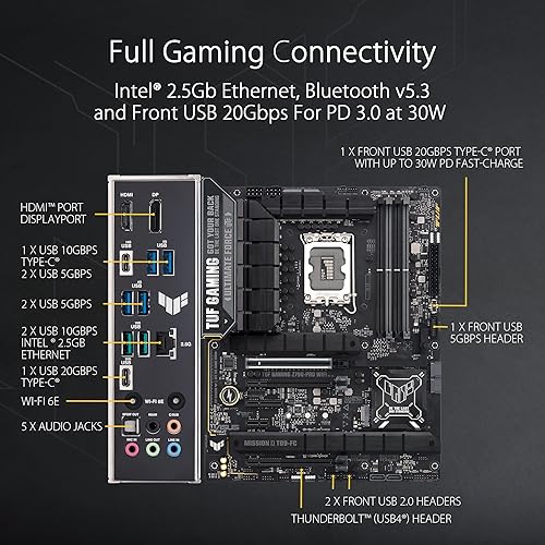 Miniatura 5 de ASUS TUF Gaming Z790-PRO WiFi 6E LGA 1700 (Intel 14 y 13 y 12 generación) ATX placa base para juegos DDR5, PCIe 5.0X 16, panel frontal USB 20Gbps