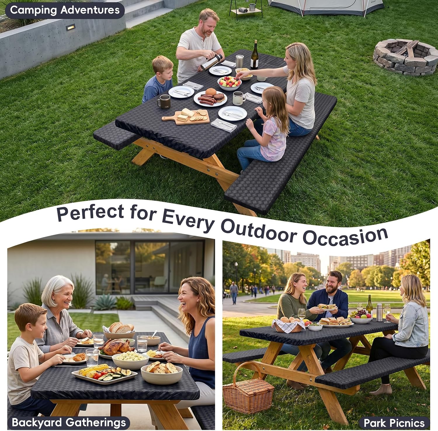 Picnic Table Cover with Bench Covers Camping Tablecloth Set with Pocket image 4
