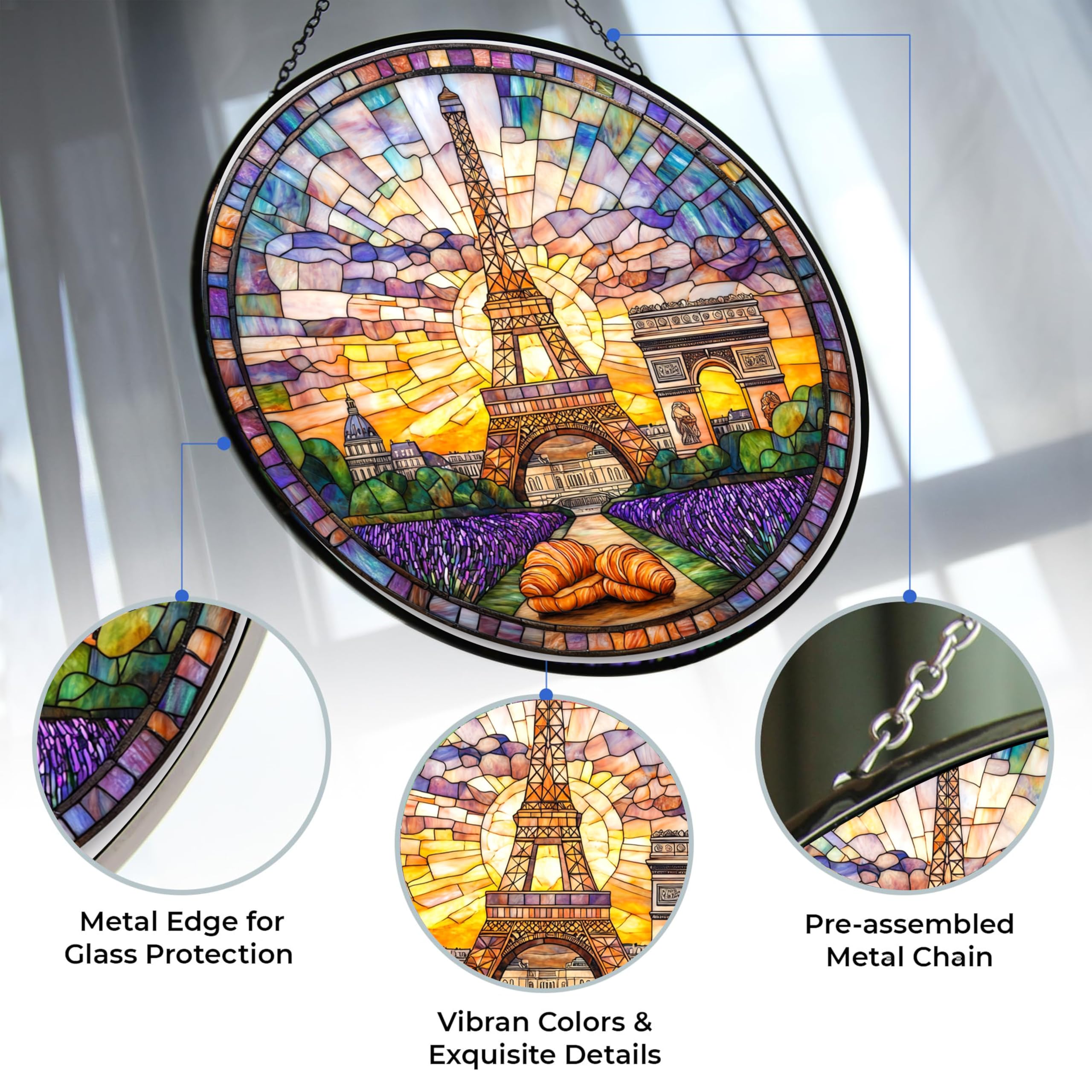 365CUSGIFTS Customized Eiffel Tower France Stained Glass Suncatcher Stained Glass Window Hangings Birthday Gift for Mom Grandma Teacher Women Friend Christmas