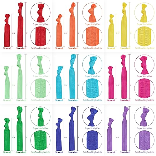 Miniatura 3 de MEEDEE Paquete de 100 ligas elásticas para el cabello con diseño de arco iris sin arrugas, cintas suaves anudadas para cola de caballo para mujeres,