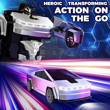 Transform RC Cyber Pickup Truck Cars Robot Toy for Kids, 2.4GHz Remote Control Car with One-Button Deformation 360 Rotation LED Lights Birthday Gifts for Boys Age 4-7-8-12(1:18 Scale)