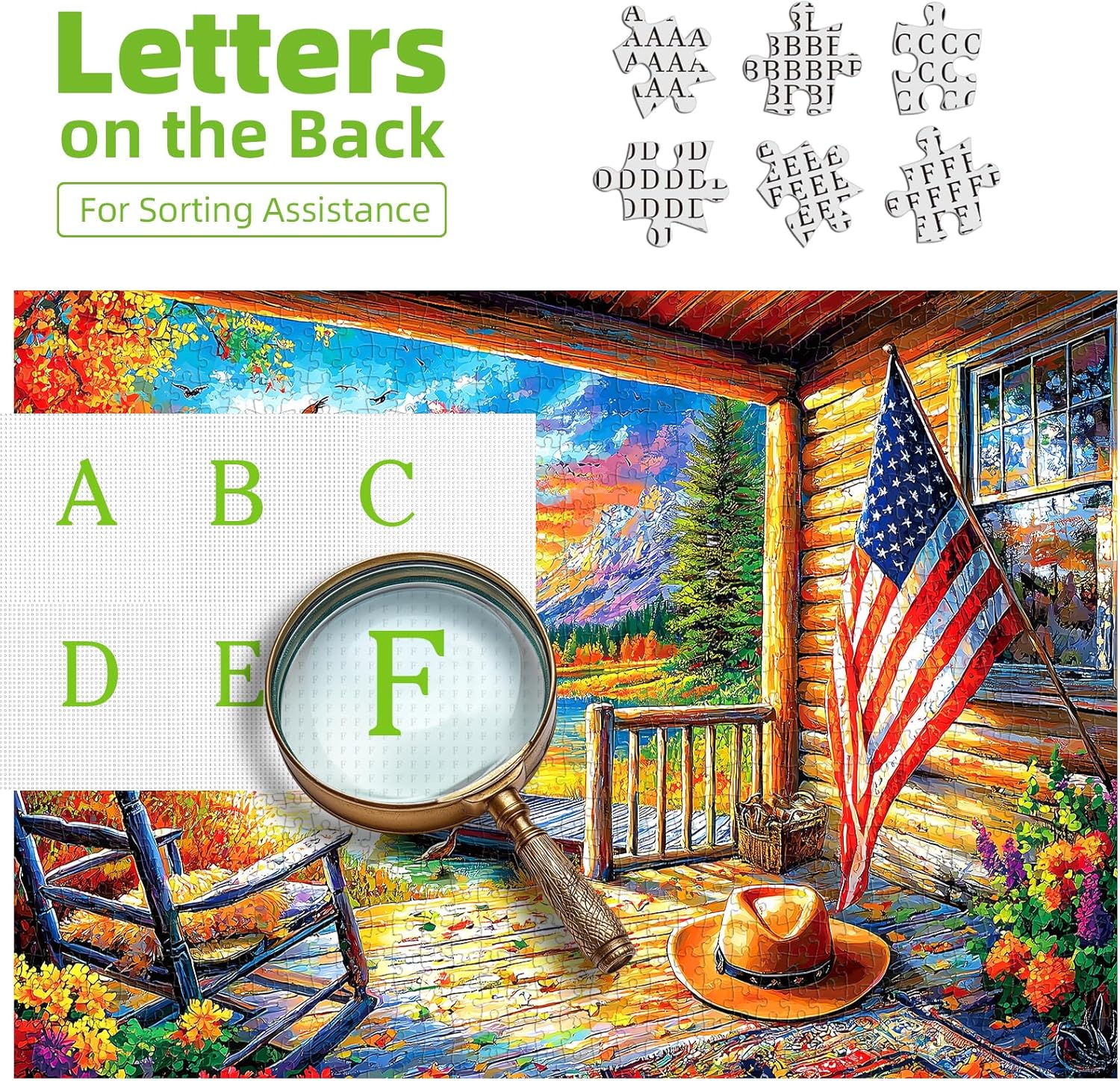 300 Piece Puzzle for Adults Beautiful Autumn Mountain Lake Scene with Lakeside Cabin, Natural Landscape & Sunset Cabin Porch View Jigsaw Puzzle for Adults & Seniors Relaxing Puzzles for Home Decor