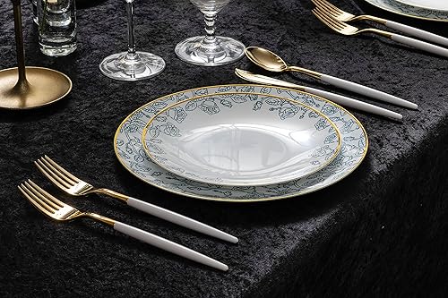 Miniatura 6 de Trendables Paquete de 120 cucharas de plástico resistente de dos tonos, impresionante cuchara de plástico desechable de doble color blanco y dorado,