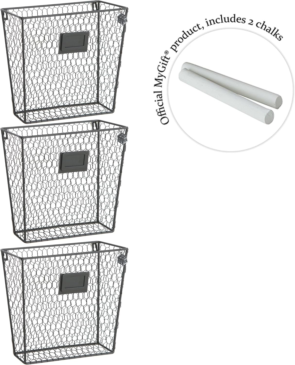 MyGift Wall Mounted Magazine Holder, Rustic Black Metal Wire Mail Holder and Document File Storage Organizer with Erasable Chalkboard Labels, Set of 3