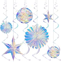 BTSD-home Iridescent Party Decorations with Hanging Honeycomb Ball Decorative Paper Fan Snowflake Garlands Ribbons Disco Party Wedding Birthday Graduation Christmas Celebration Decor Supplies