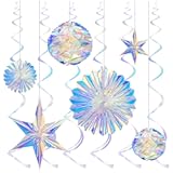 BTSD-home Iridescent Party Decorations with Hanging Honeycomb Ball Decorative Paper Fan Snowflake Garlands Ribbons Disco Party Wedding Birthday Graduation Christmas Celebration Decor Supplies