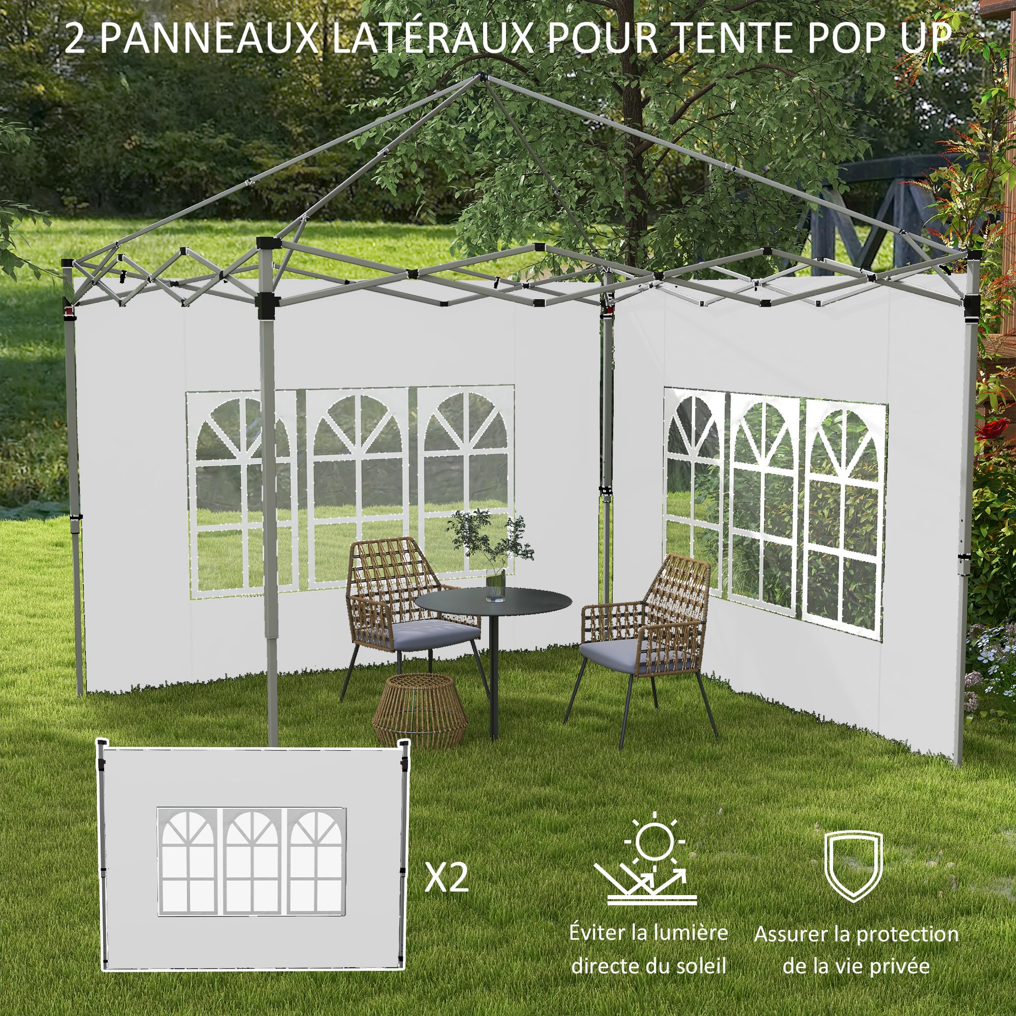 Outsunny Lot de 2 parois latérales pour tonnelle de 3 x 3 m, Panneau pour pavillon, avec fenêtre, en Tissu Oxford, 295 x 195 cm, Blanc