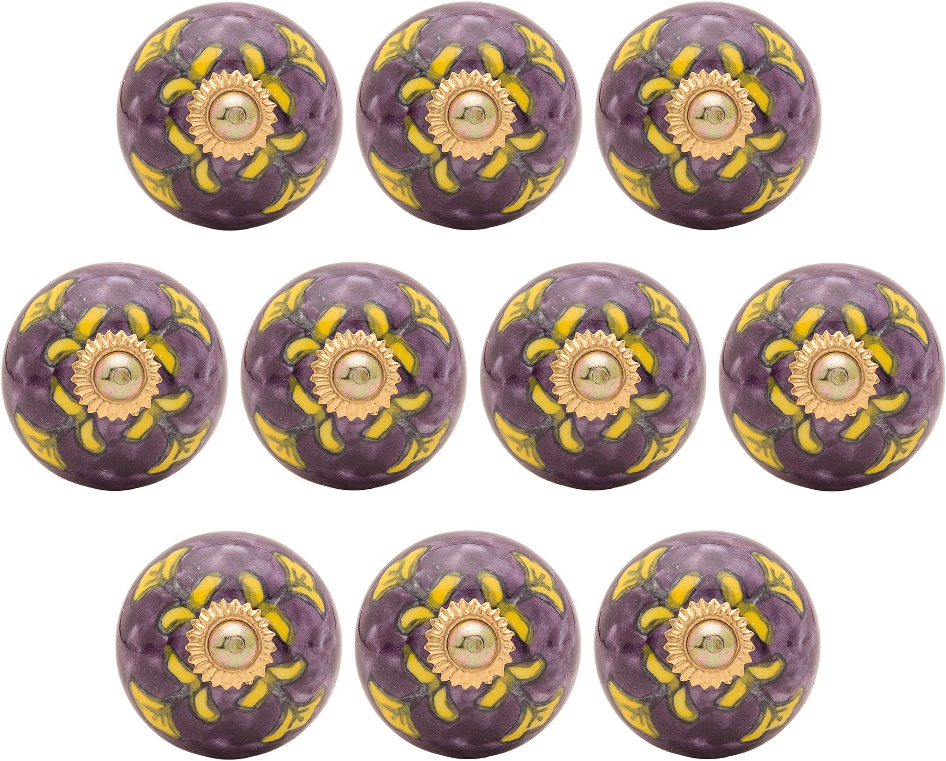 KNOBS CART's Purple Floral Moroccan Ceramic Door Knob (4x2.25x2.25) Pack of 10 Purple Colored Knob