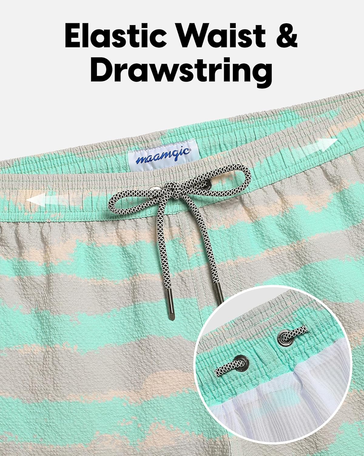 maamgic Men's Swim Trunks 5.5 inch Seersucker Beach Shorts Quick Dry Bathing Suits with Mesh Liner - Image 4