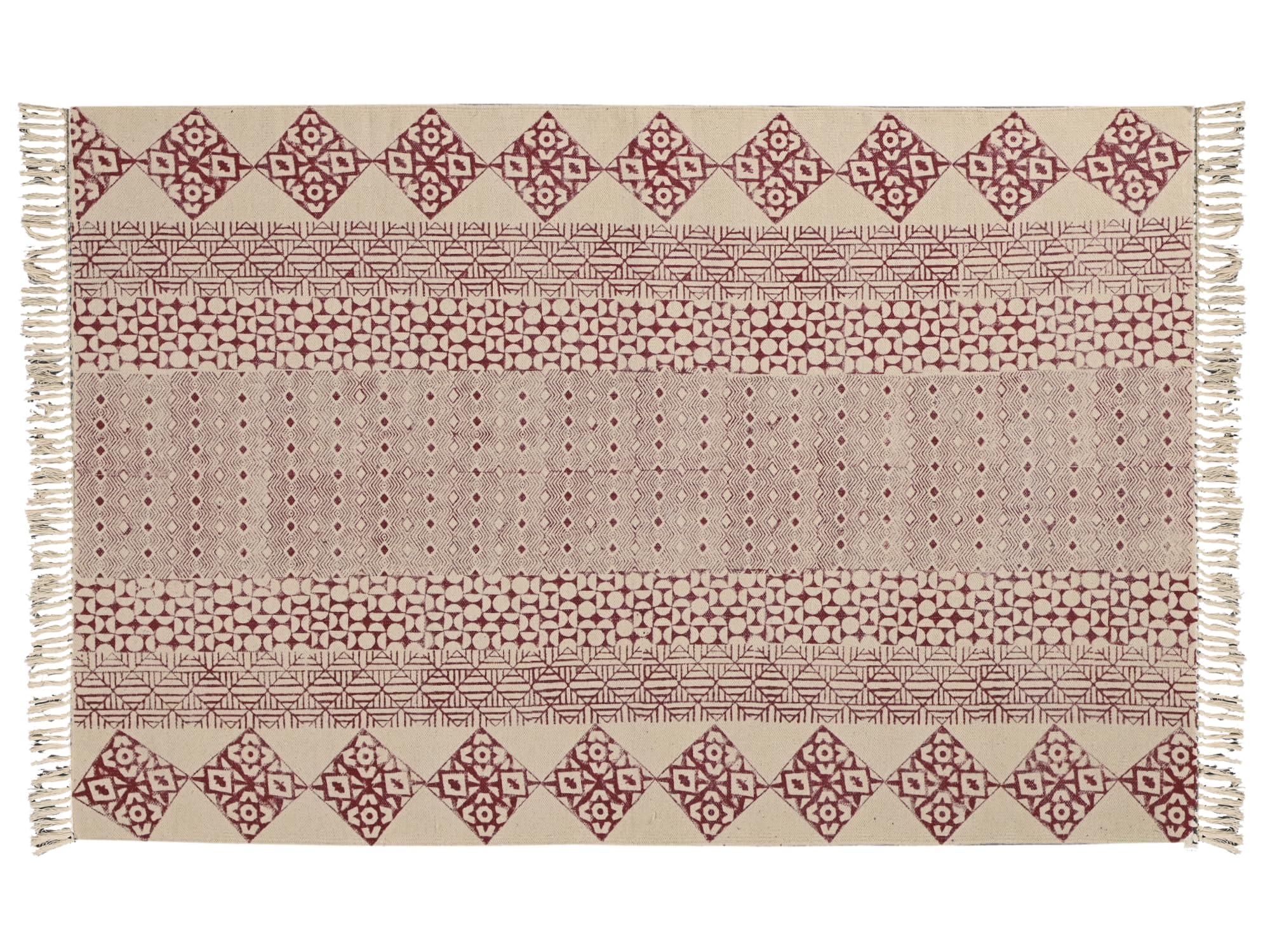 Alfombra de decoración del hogar de pila baja impresa en bloque de algodón tejido a mano de 4x6 pies para sala de estar - Imagen 20 de 25