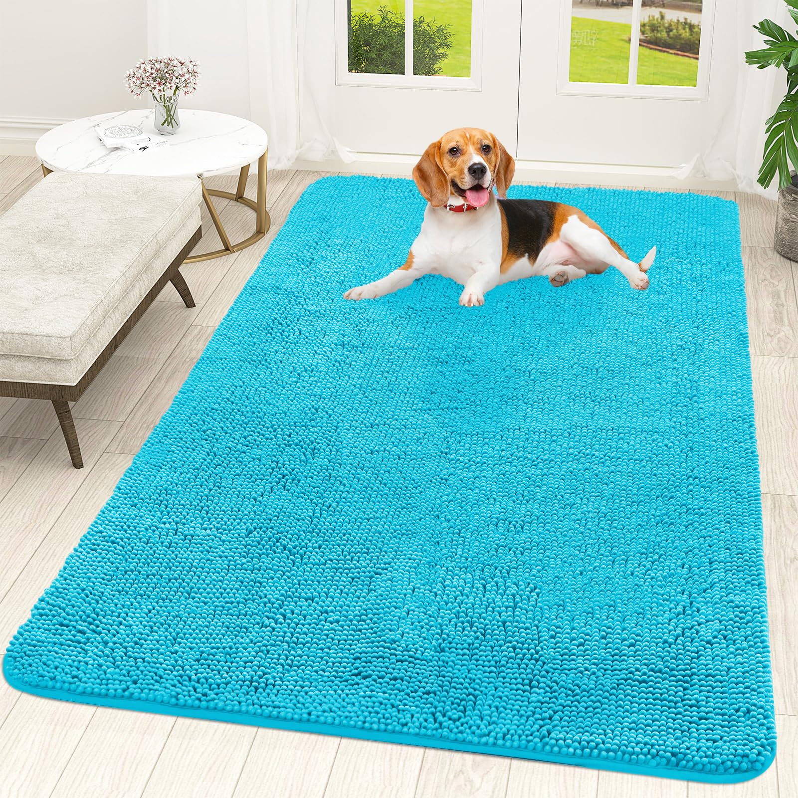 OLANLY Dog Door Mat for Muddy Paws 59x35, Super Absorbent Chenille Mud Mat