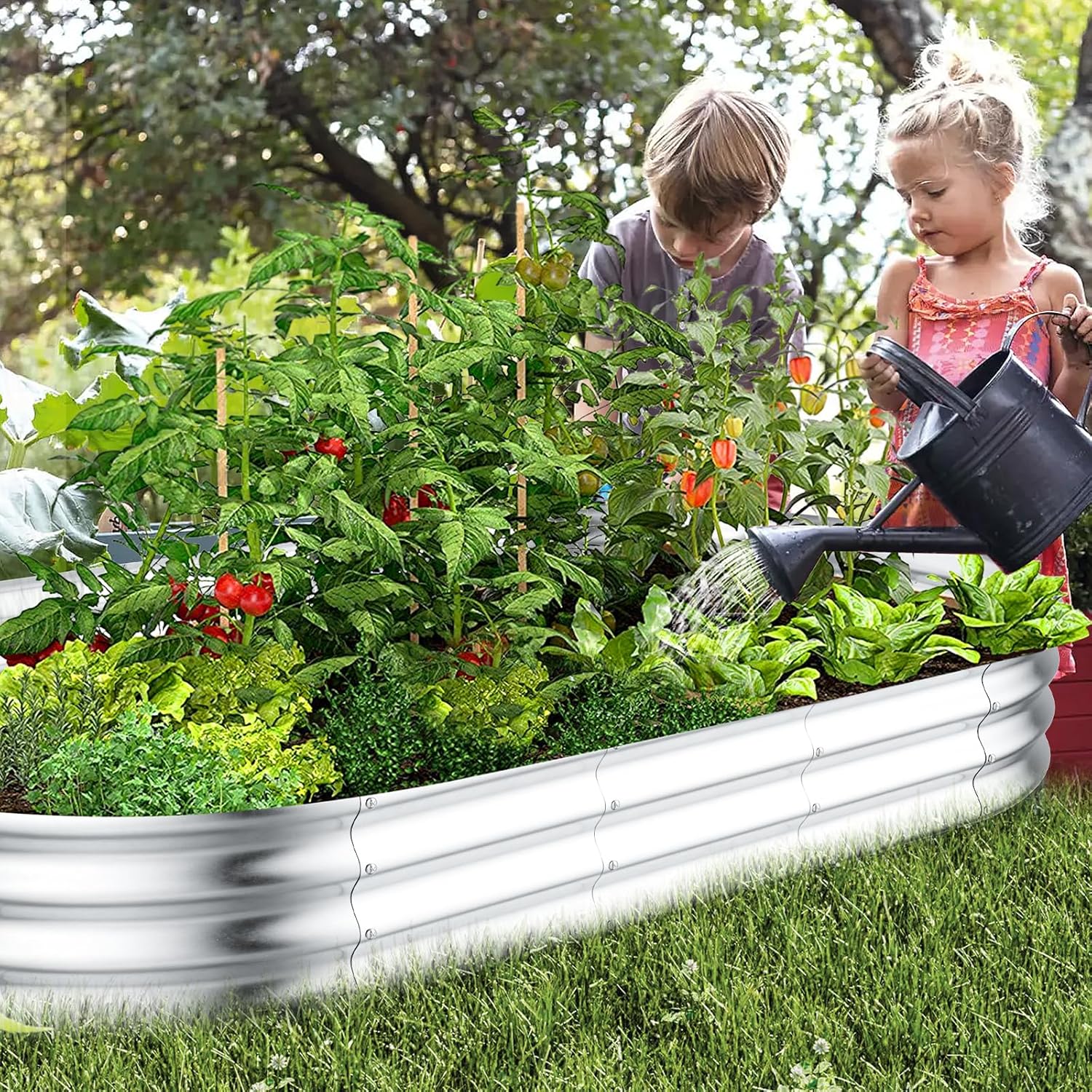 HOOPLE 2 Pack 8x4x1FT Galvanized Raised Garden Bed, Premium Metal Outdoor Planter Box, Oval Large Capacity for Vegetables, Flowers & Deep-Rooted Plants