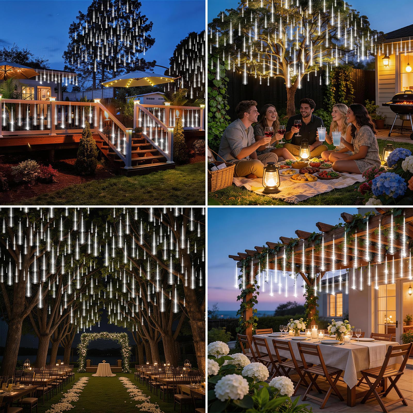 KNONEW Solar-Meteorschauer-Lichter, 43,2 cm, 20 Röhren, 720 LEDs, Weihnachtslichter, für den Außenbereich, wasserdicht, fallende Regentropfenlichter für Weihnachtsbaum, Weihnachten, Hochzeit, Party
