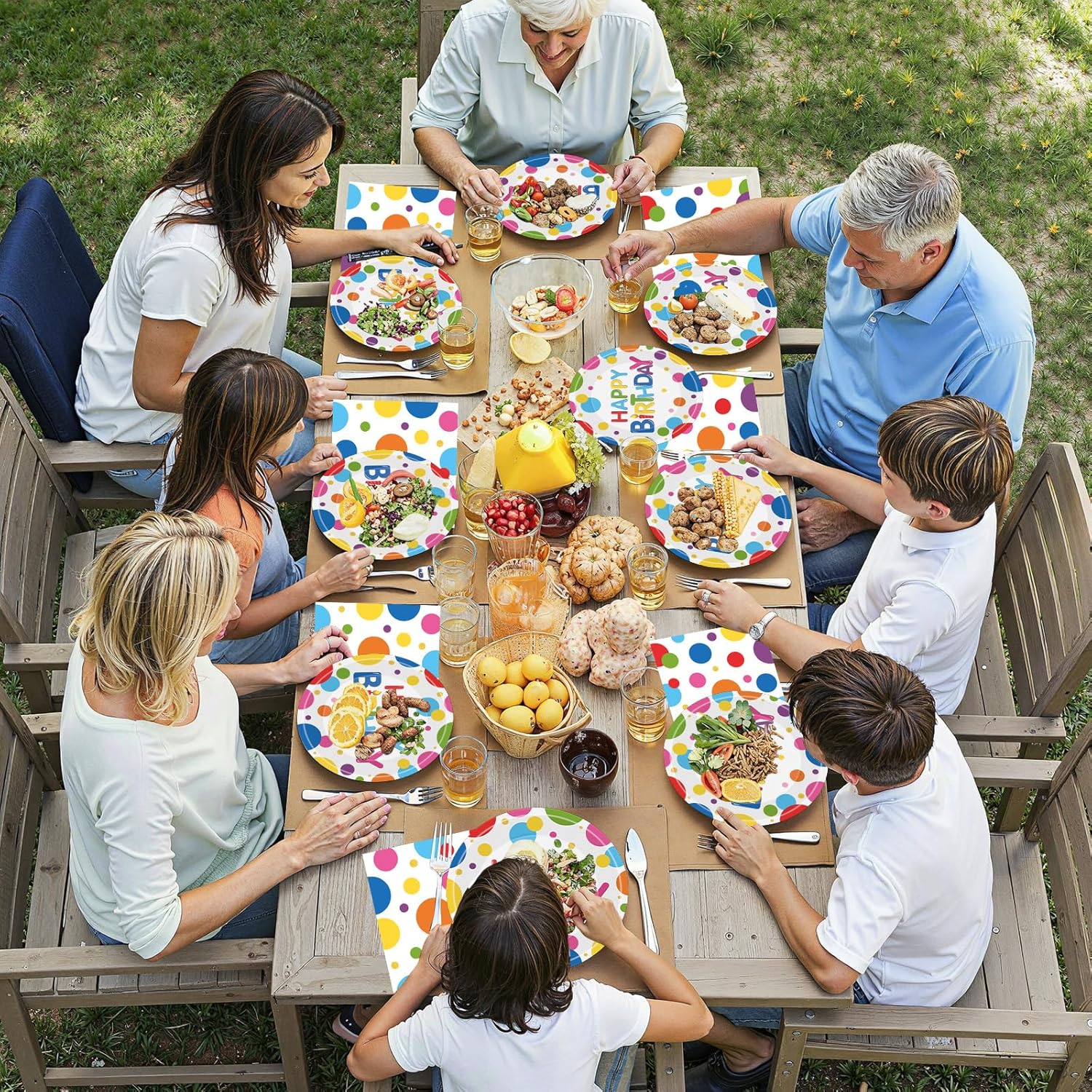 40 Pcs Happy Birthday Paper Plates and Napkins Sets - Polka Dots Bday Party Supplies Tableware, Disposable Colorful Dinner Plates Napkins Kit for Birthday Party Decorations Table Decor, Serves 20 - Image 6
