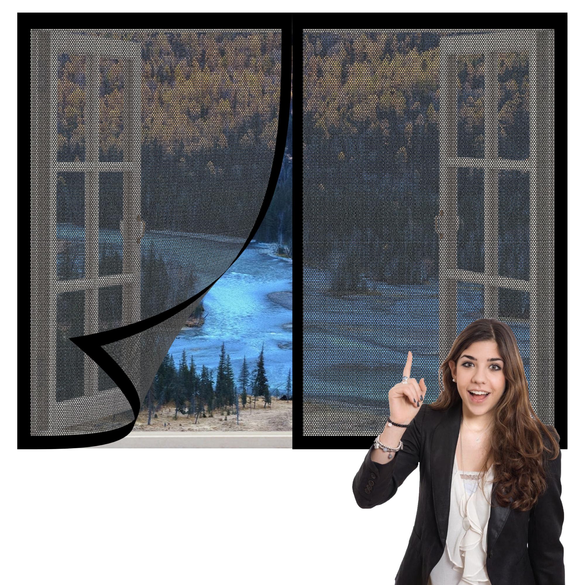 DIY Fly Screen Windows 130 x 70 cm with Selfadhesive Fly Bug Bee Protection Screen Easy Installation for Window, Bedroom, Living Room, Kitchen Patio Window, Black