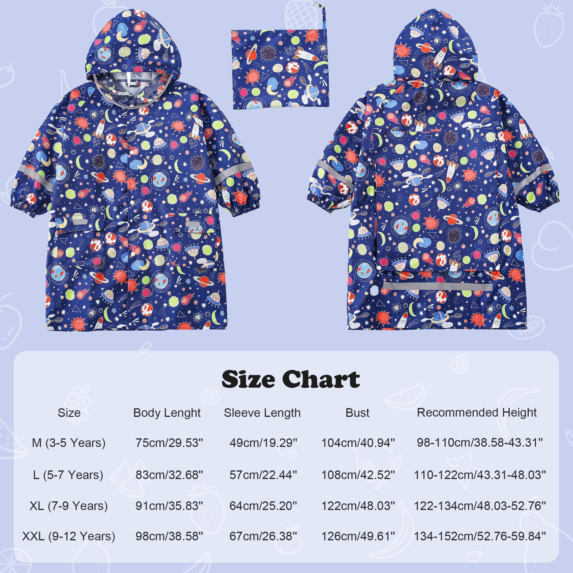 Chubasquero para Niñas Poncho Impermeable Ligero Lindos Poncho de Lluvia con Capucha y Rayas Reflectantes Plegable Chaqueta Impermeable Unisex Infantil 3-12 años