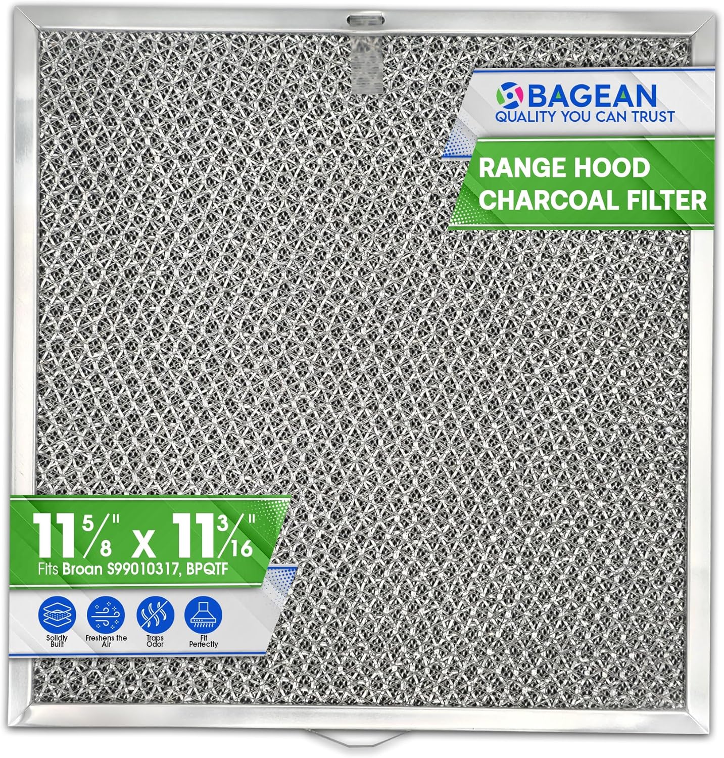 Stove Hood Vent Filter 11.6” x 11.2” BPQTF S99010317 Compatible with Broan Range Hood Filter Replacement for Ductless Overhead - Metal Mesh Filters Grease and Carbon Freshens Kitchen Oven Air (2-Pk)